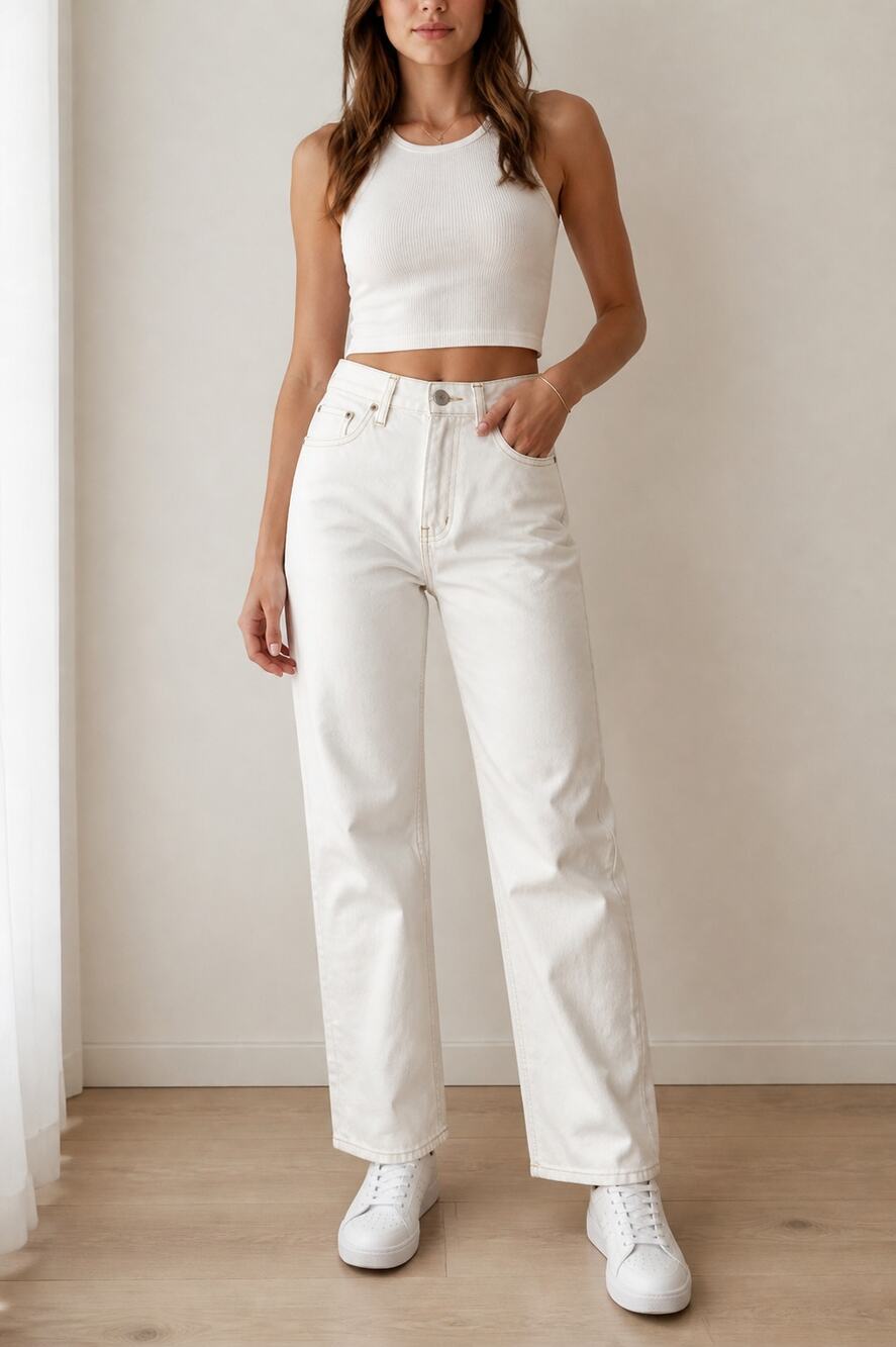 BDG Women's Cowboy Jeans Ivory High Rise Straight Leg Cotton Size 28